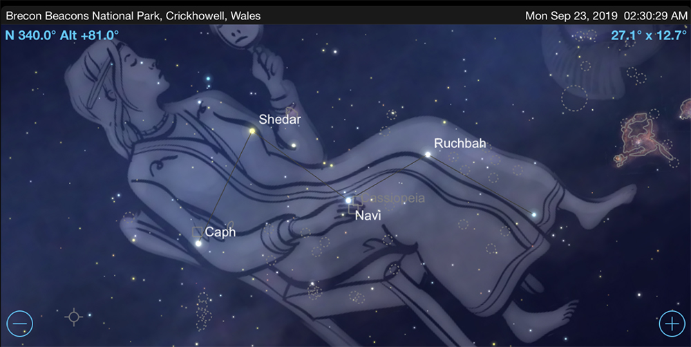 Star chart showing location of many DSOs in Cassiopeia.